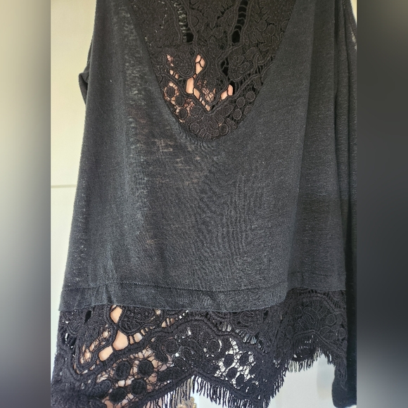 Generation Love Black Linen Lace Long Sleeve Top sz S Blouse Sweater Shirt - Picture 5 of 9